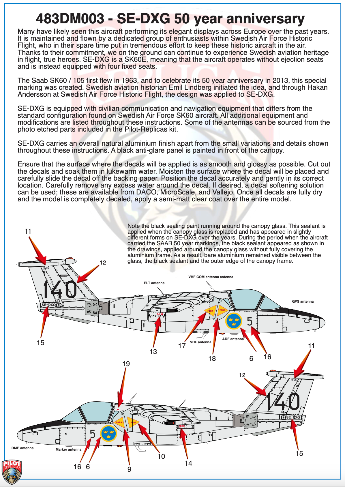 SAAB SK60 E - SE-DXG SAAB 105 50 Years 48DM003  1/48 scale