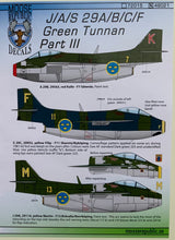 Load image into Gallery viewer, SAAB j 29 A/B/C/F Decals ”Tunnan Part III” 48D021 1/48 scale